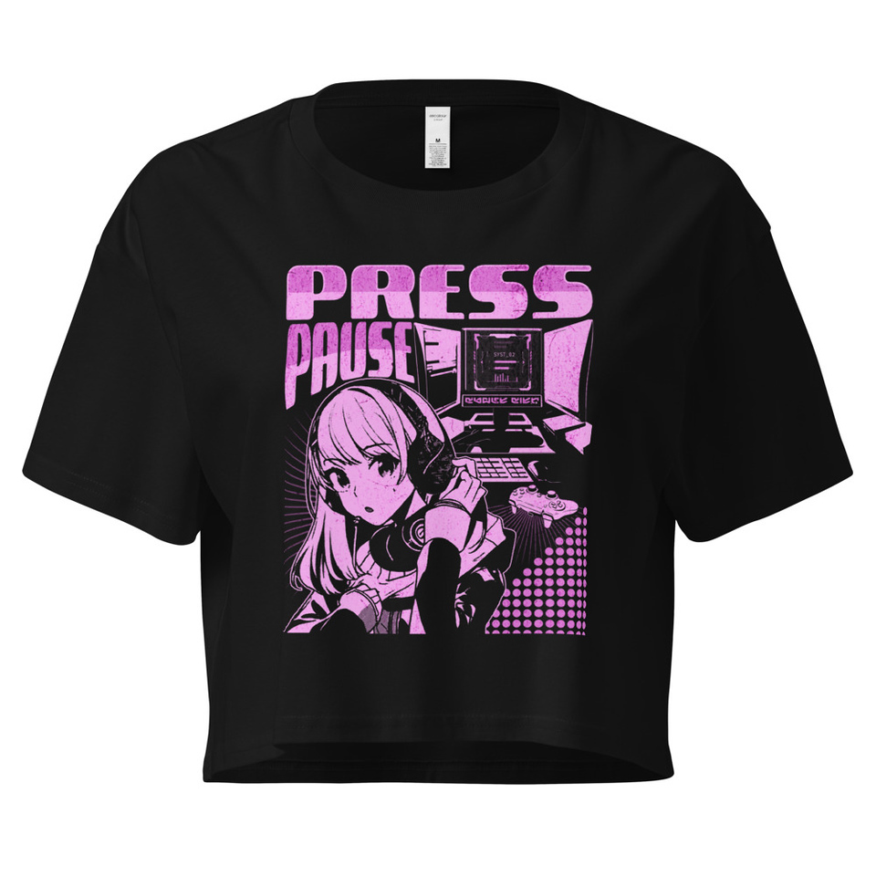 'Press Pause' Anime Gaming Women's Crop Top