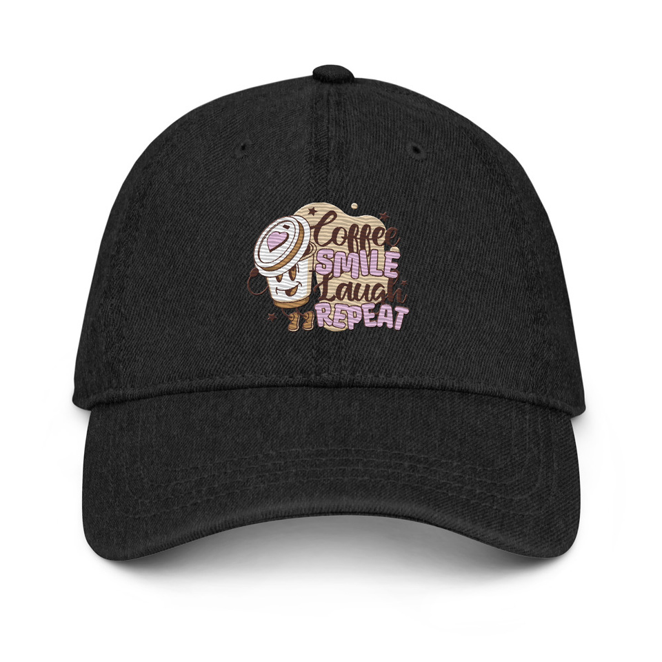 Coffee is Happiness - Retro Cartoon Mascot Denim Hat