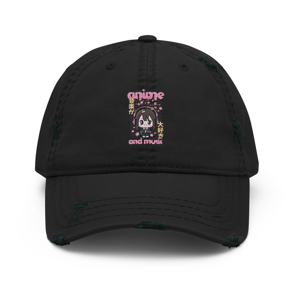 Anime and Music Distressed Dad Hat