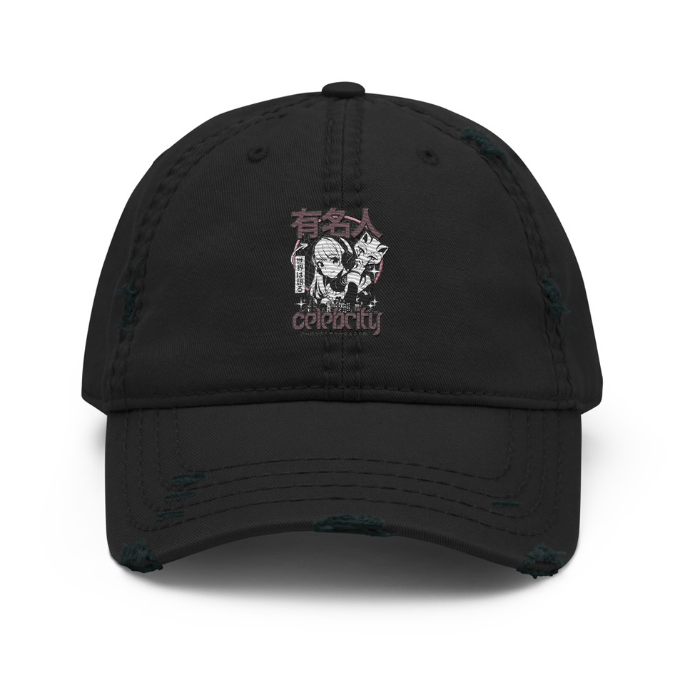 Anime Celebrity Girl - Japanese Cyber Streetwear Distressed Dad Hat