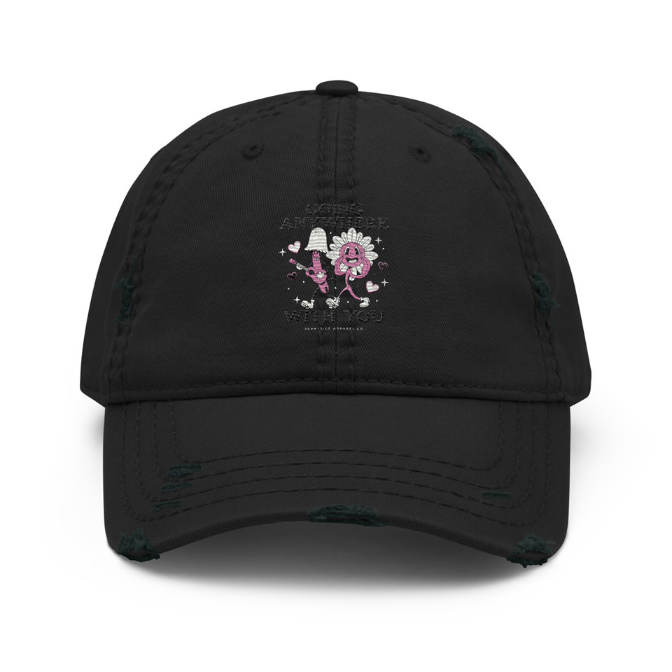 Anywhere With You - Typographic Cartoon Streetwear Distressed Dad Hat