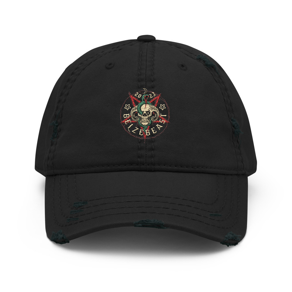 Belzebeast Pentagram - Halloween Skull with Snake Distressed Dad Hat