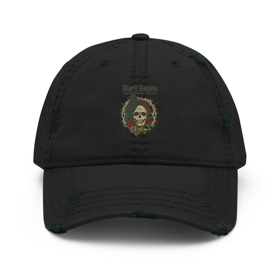 Black Raven Tattoo - Skull & Thorns Distressed Dad Hat
