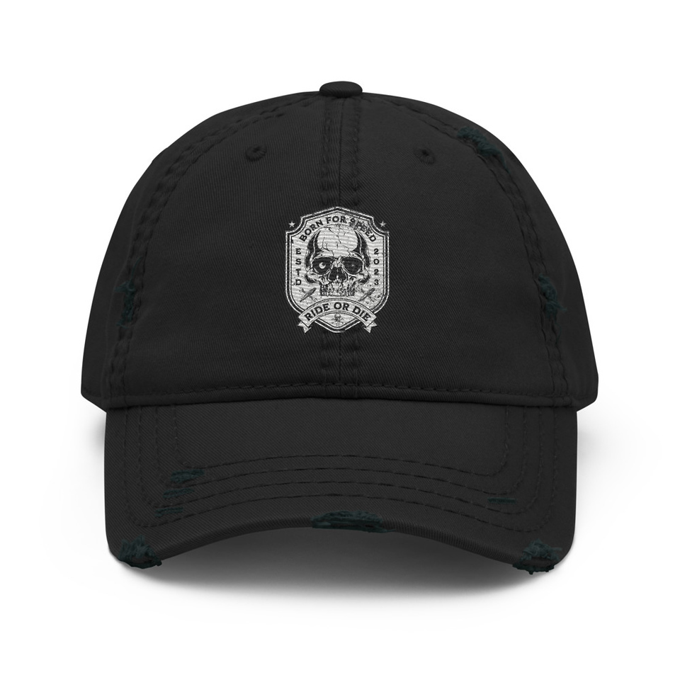 BORN FOR SPEED RIDE OR DIE Distressed Dad Hat