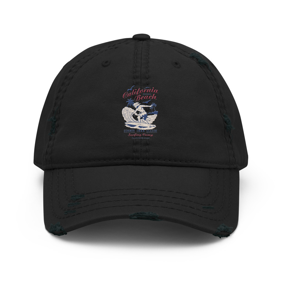 California Beach Surfing Distressed Dad Hat