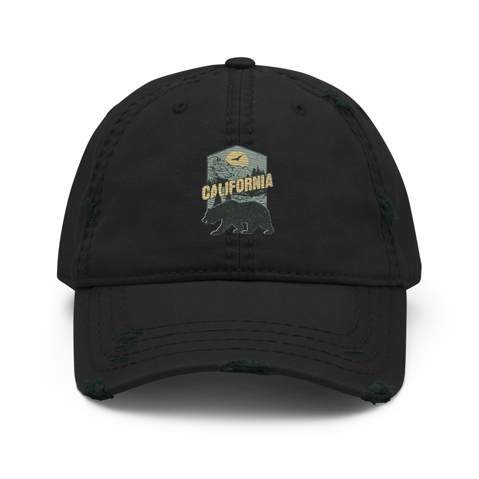 California Bear - Outdoors Wilderness Camping Hiking Distressed Dad Hat
