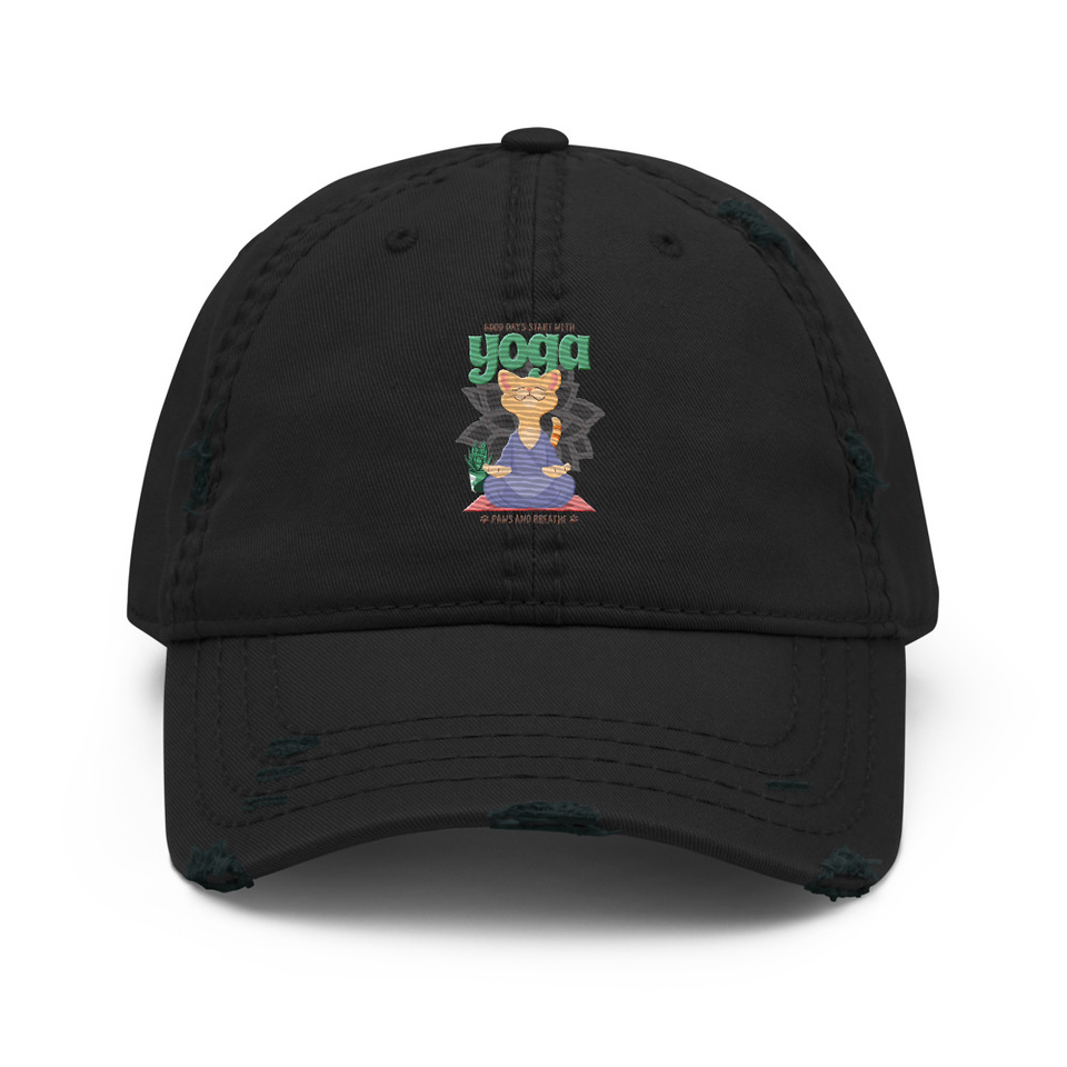 Cat Yoga - Cute Meditation Distressed Dad Hat