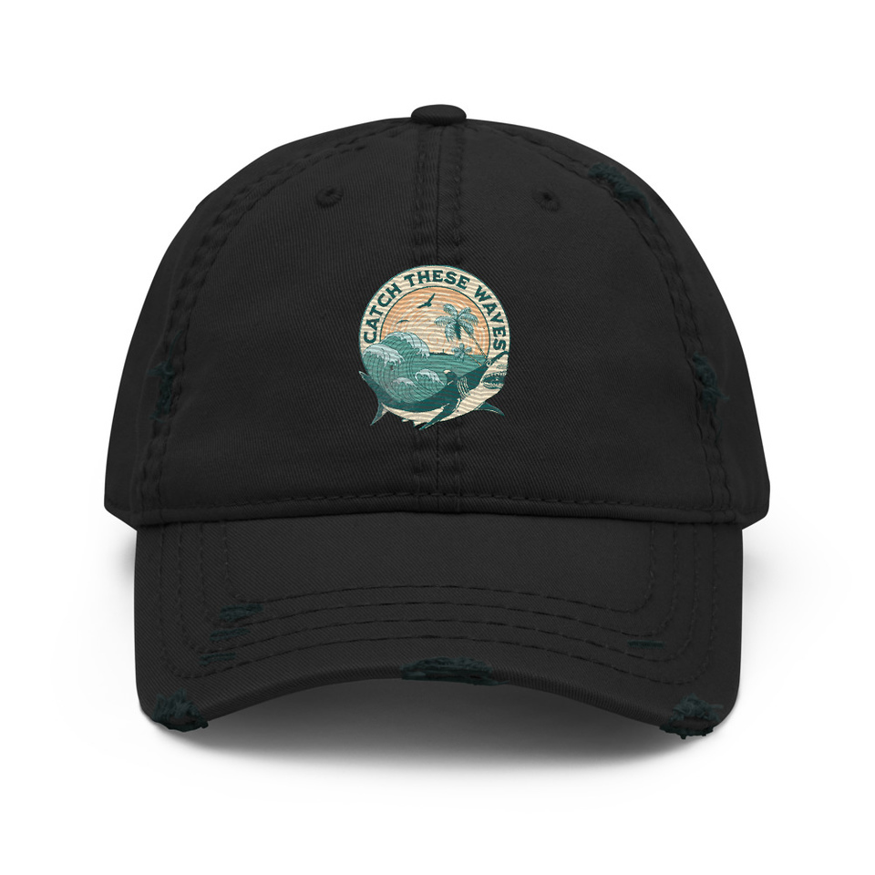 Catch These Waves Shark  Distressed Dad Hat