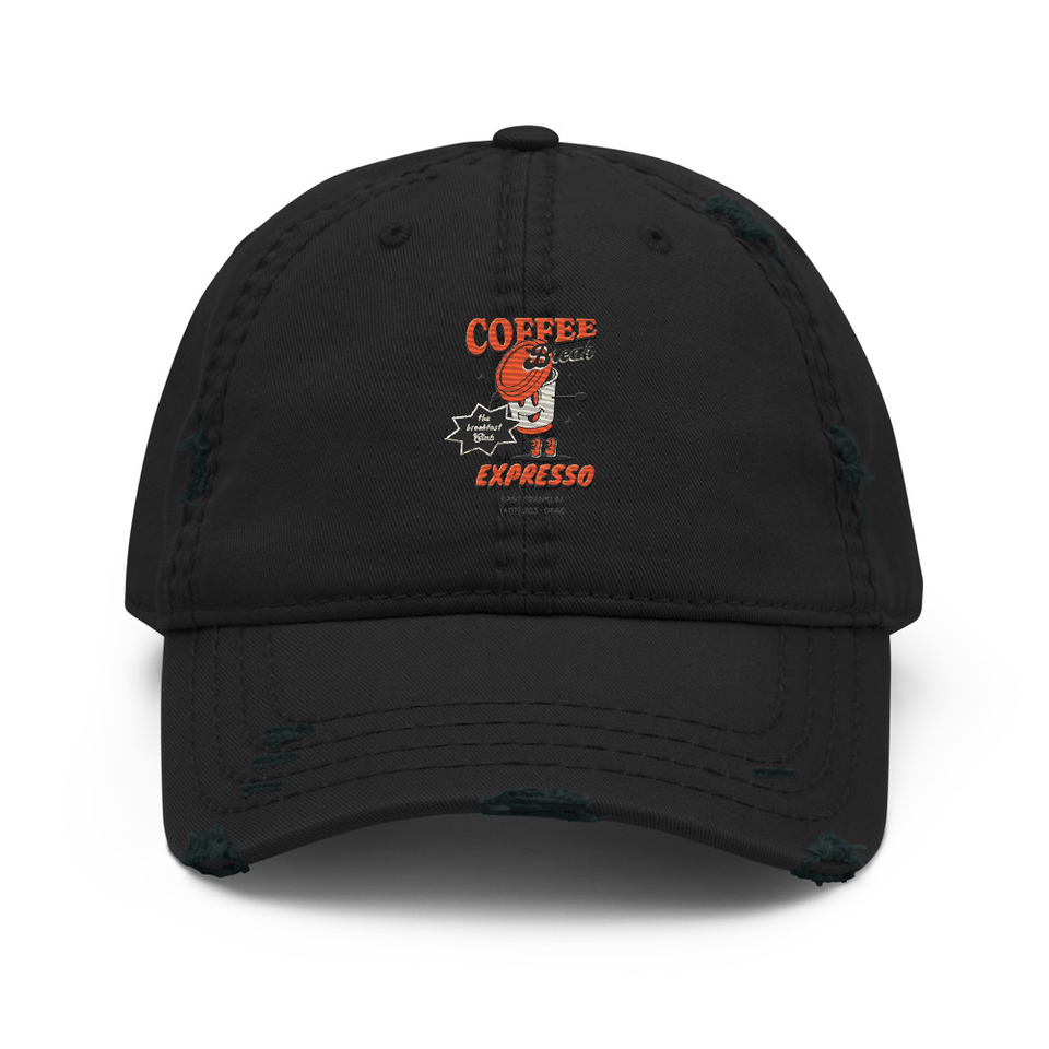 Coffee Break Cartoon Retro 90s  Distressed Dad Hat