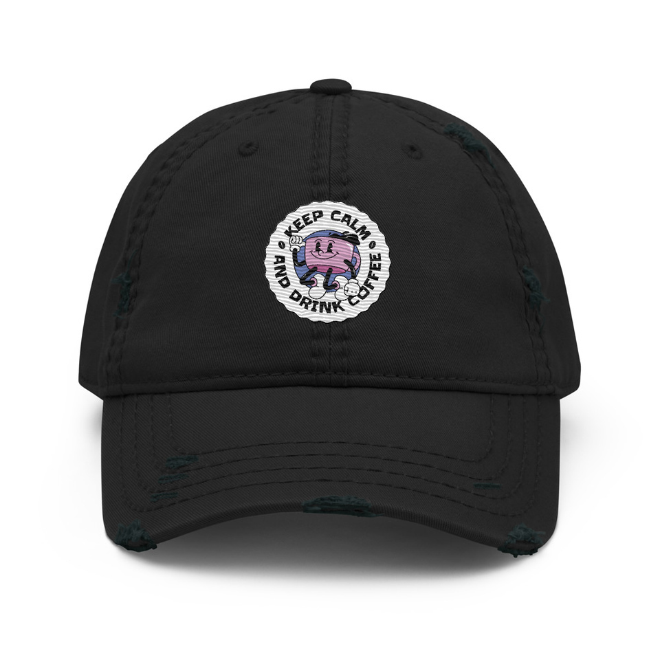 Colorful Fun Retro Style Coffee Quote Distressed Dad Hat