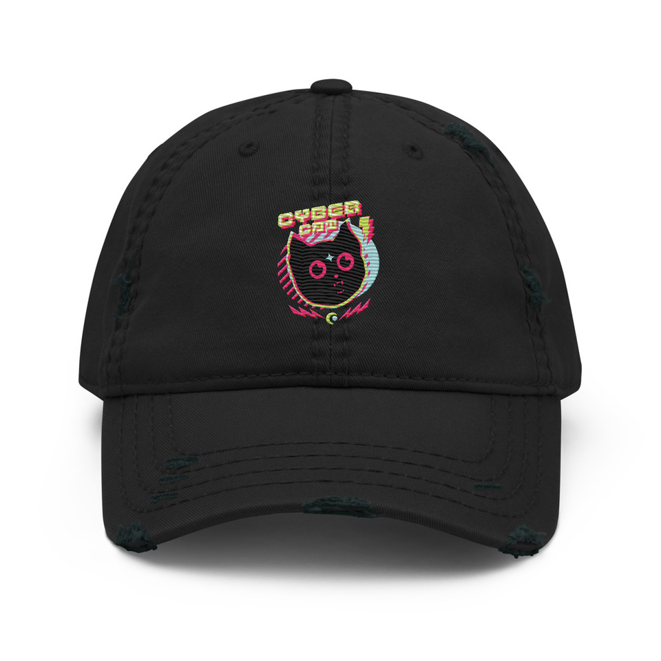 Cyber Cat - Neon Color Distressed Dad Hat