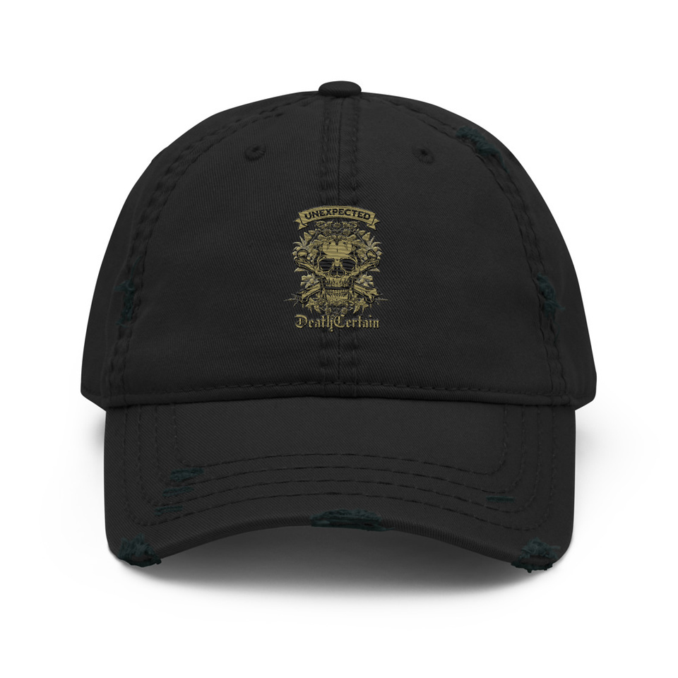Death Certain and Unexpected Distressed Dad Hat