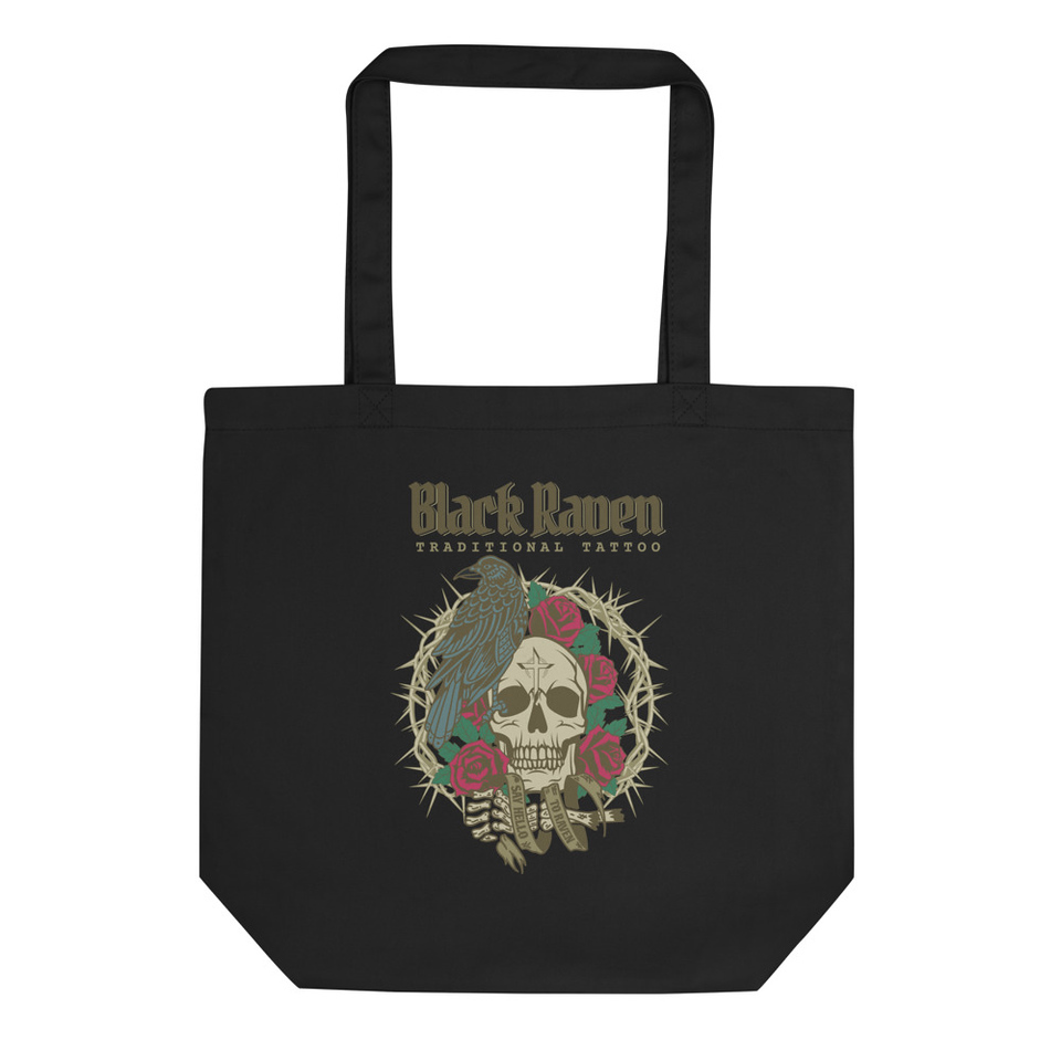 Black Raven Tattoo - Skull & Thorns Eco Tote Bag