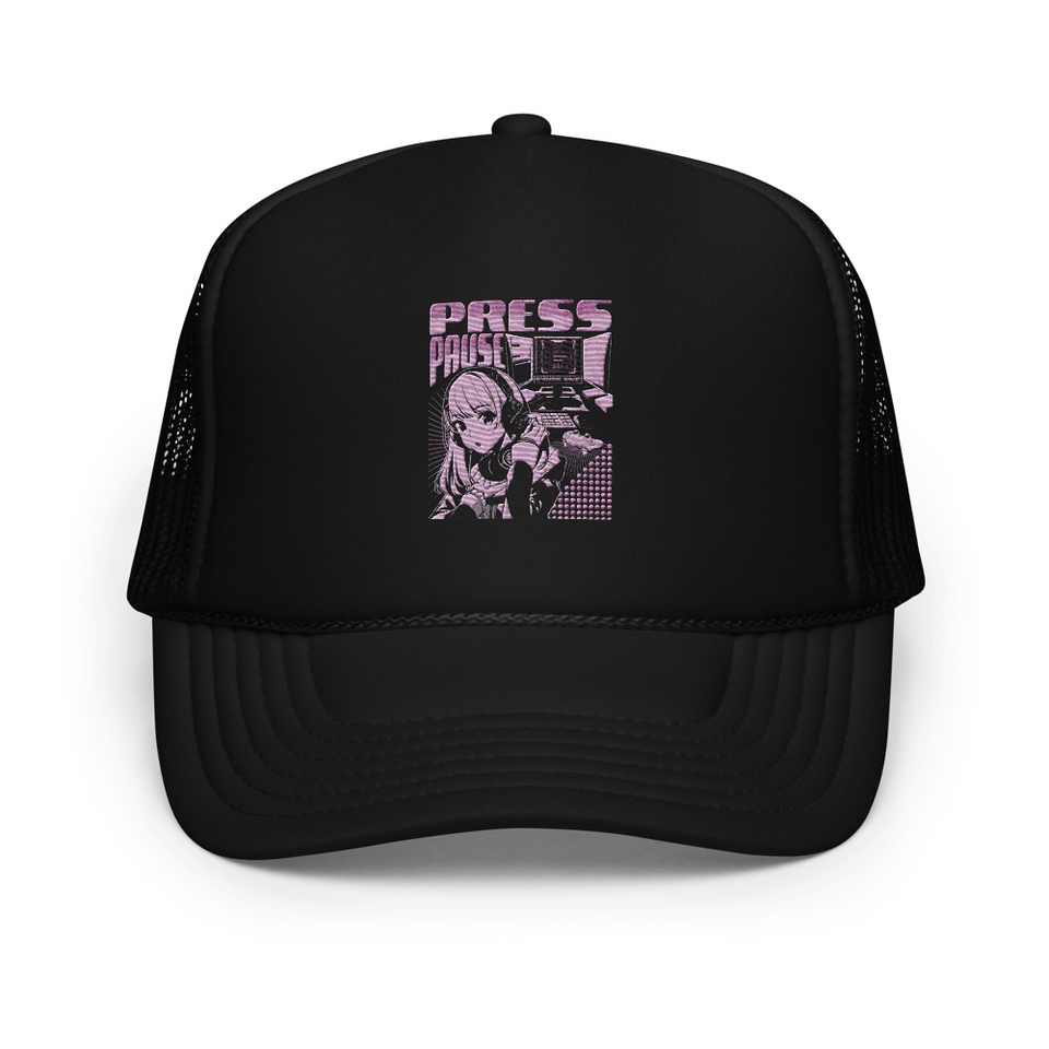 'Press Pause' Anime Gaming Foam Trucker Hat