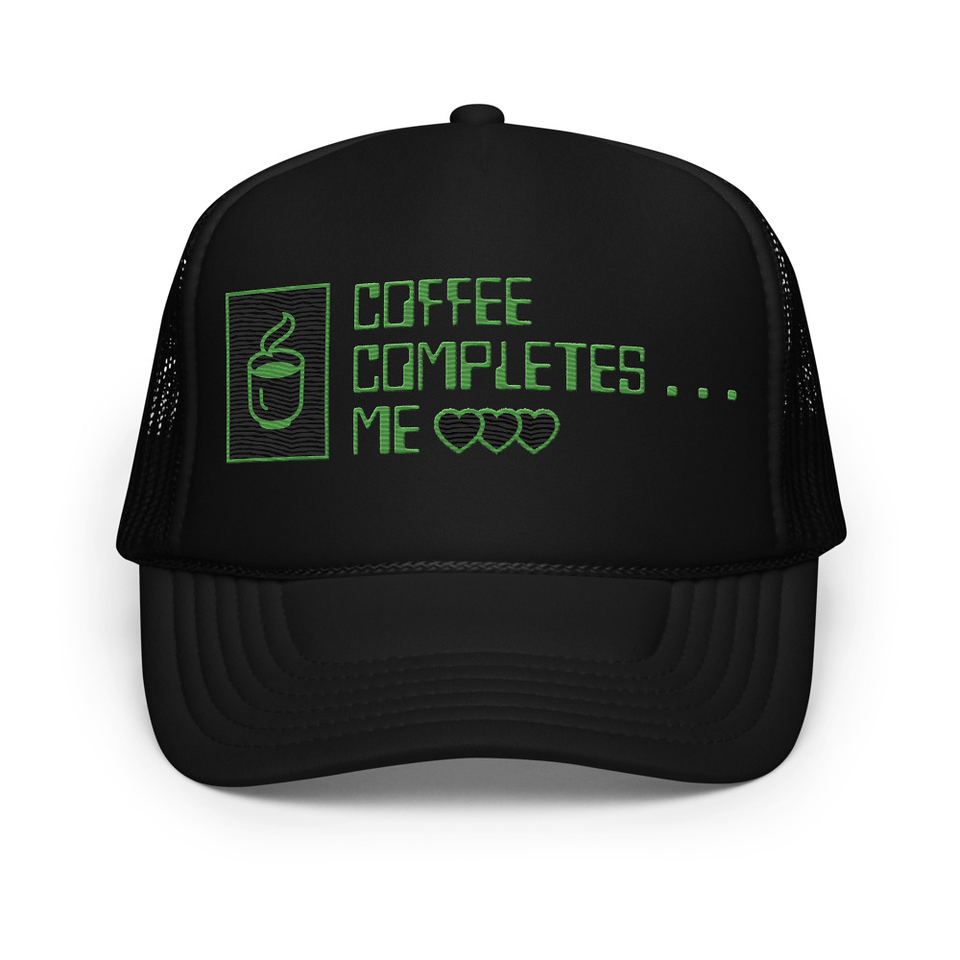 Coffee Completes Me - Neon Heart Foam Trucker Hat