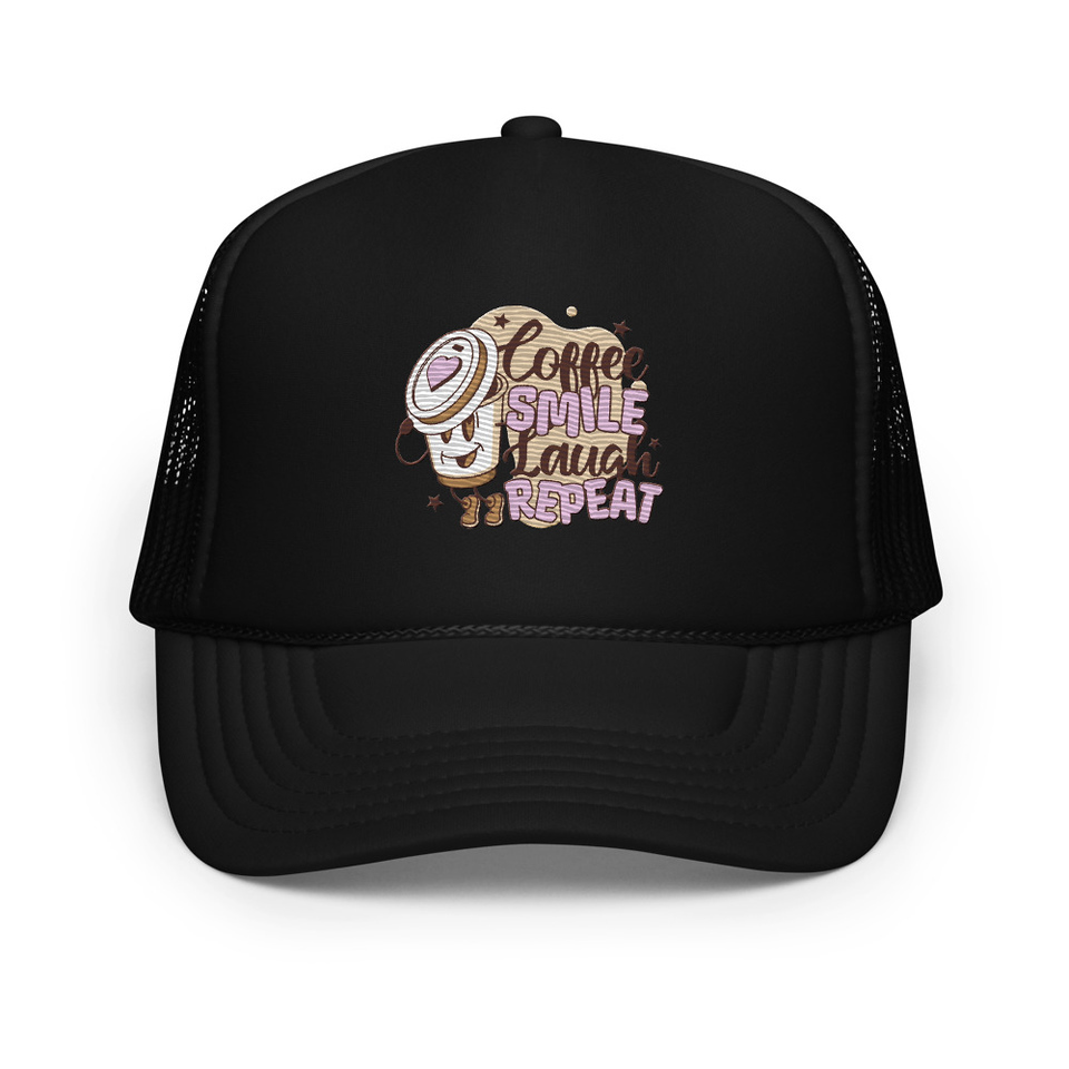 Coffee is Happiness - Retro Cartoon Mascot Foam Trucker Hat