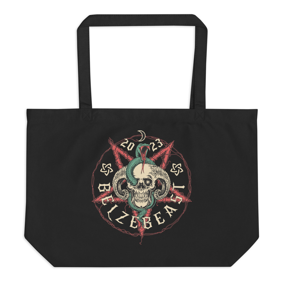 Belzebeast Pentagram - Halloween Skull with Snake Large Eco Tote