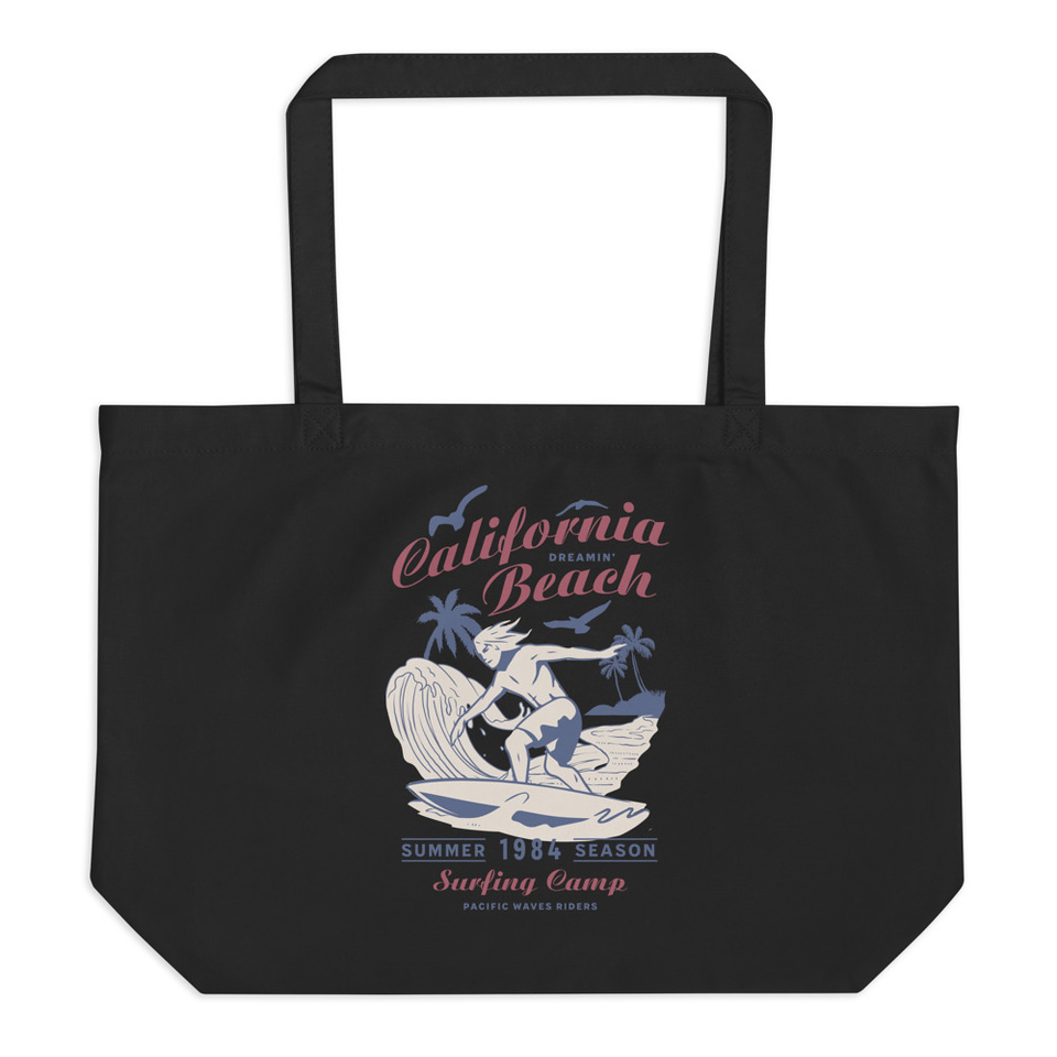 California Beach Surfing Large Eco Tote