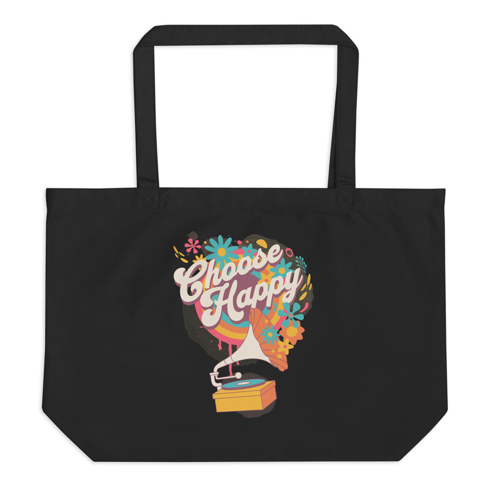 Choose Happy - Retro Music Large Eco Tote