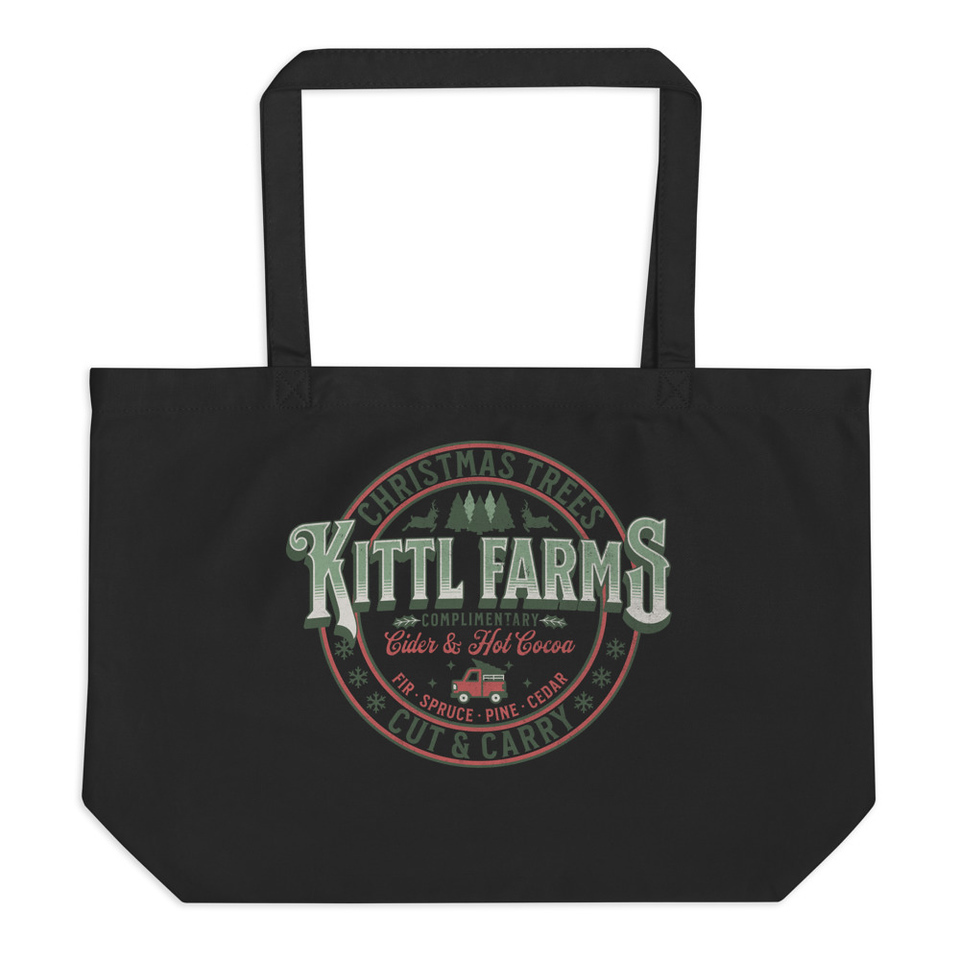 Christmas Tree Farm - Vintage Holiday Badge Large Eco Tote