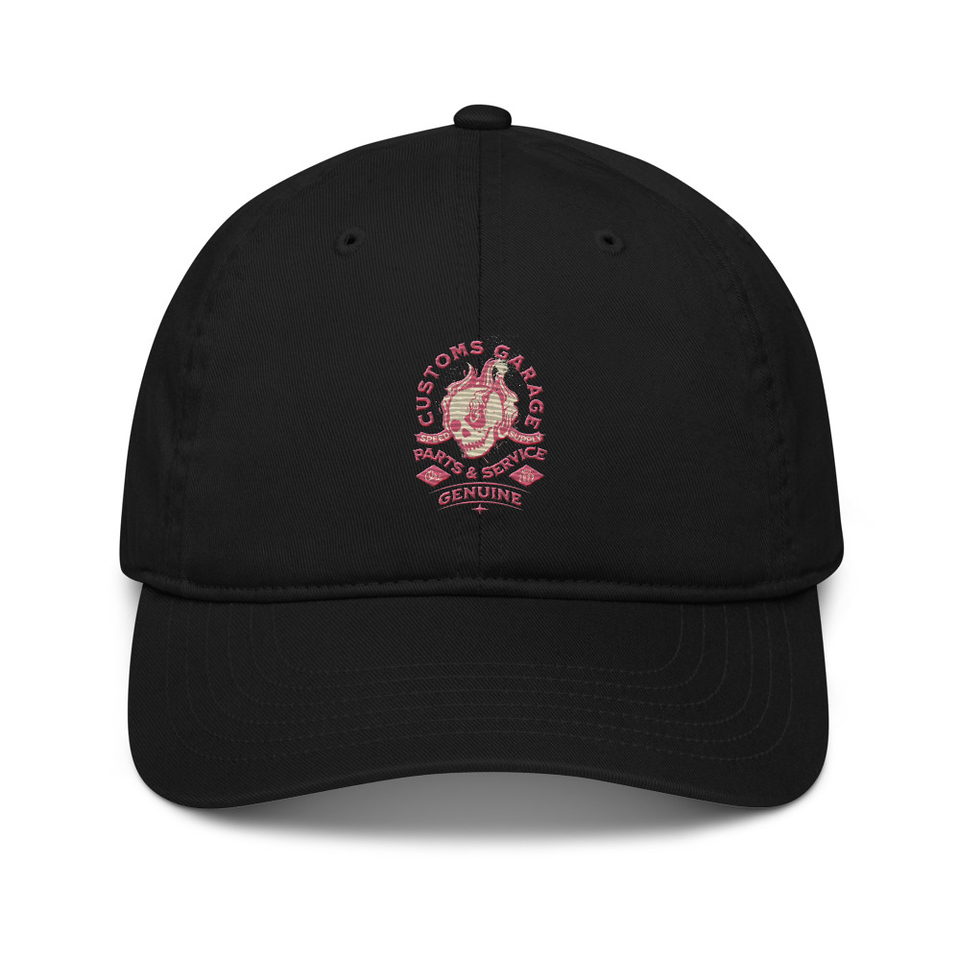 Customs Garage - Flaming Skull Organic Baseball Cap