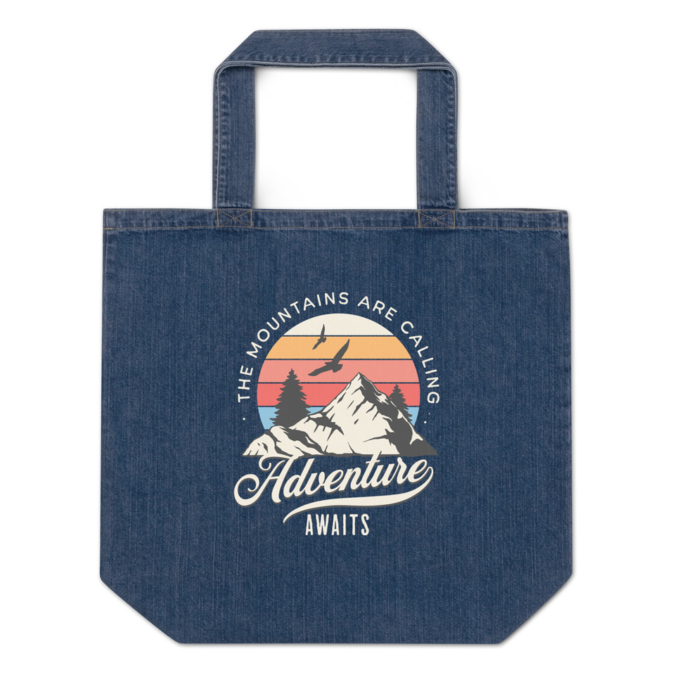 Adventure Await - Wilderness Camping Organic Denim Tote Bag