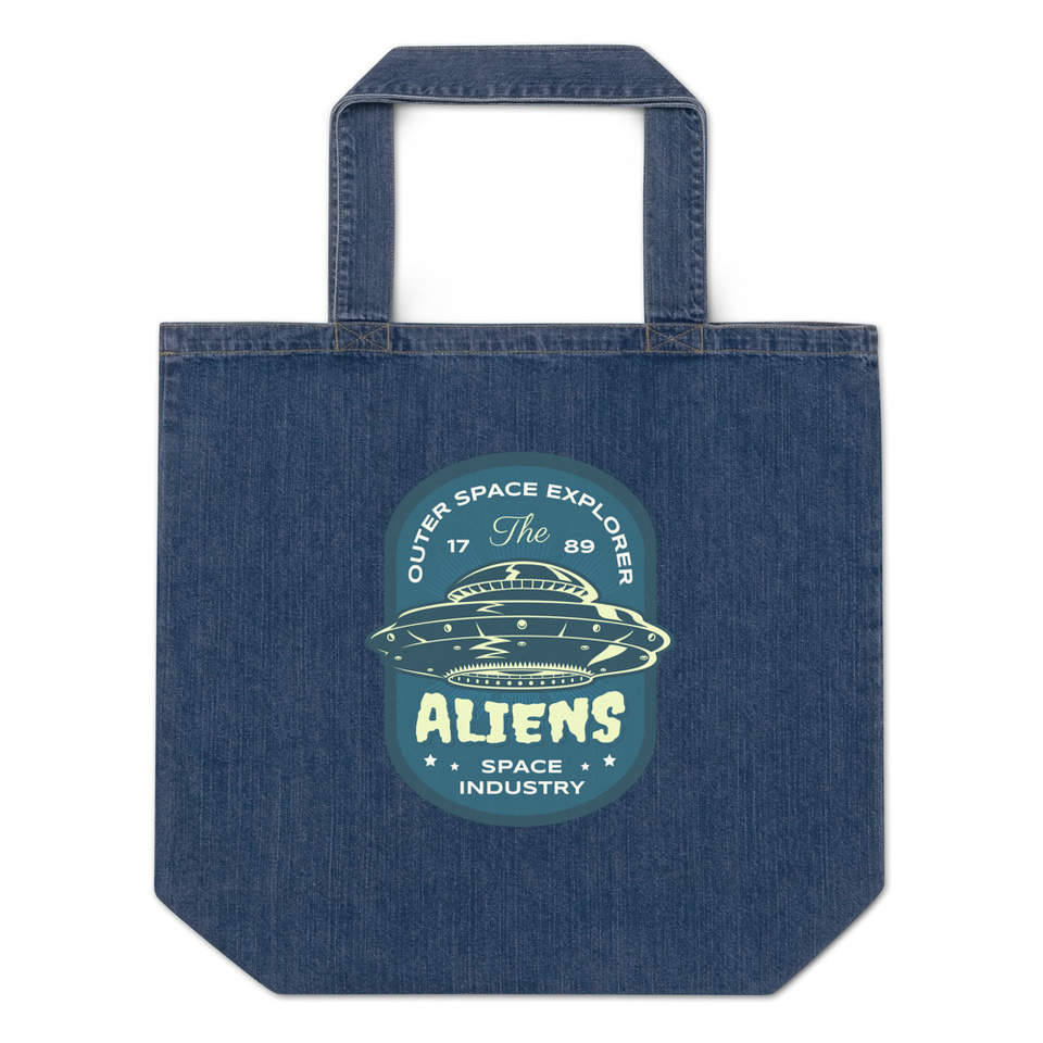 Aliens Outer Space Explorer - UFO Organic Denim Tote Bag