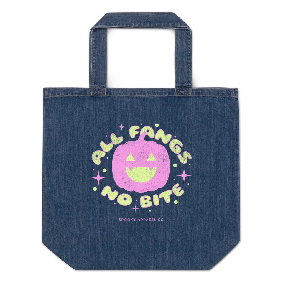 All Fangs No Bite - Halloween Organic Denim Tote Bag