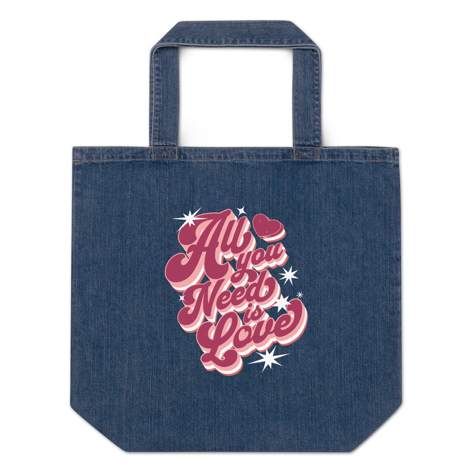 All You Need is Love - Retro Valentines Day Organic Denim Tote Bag