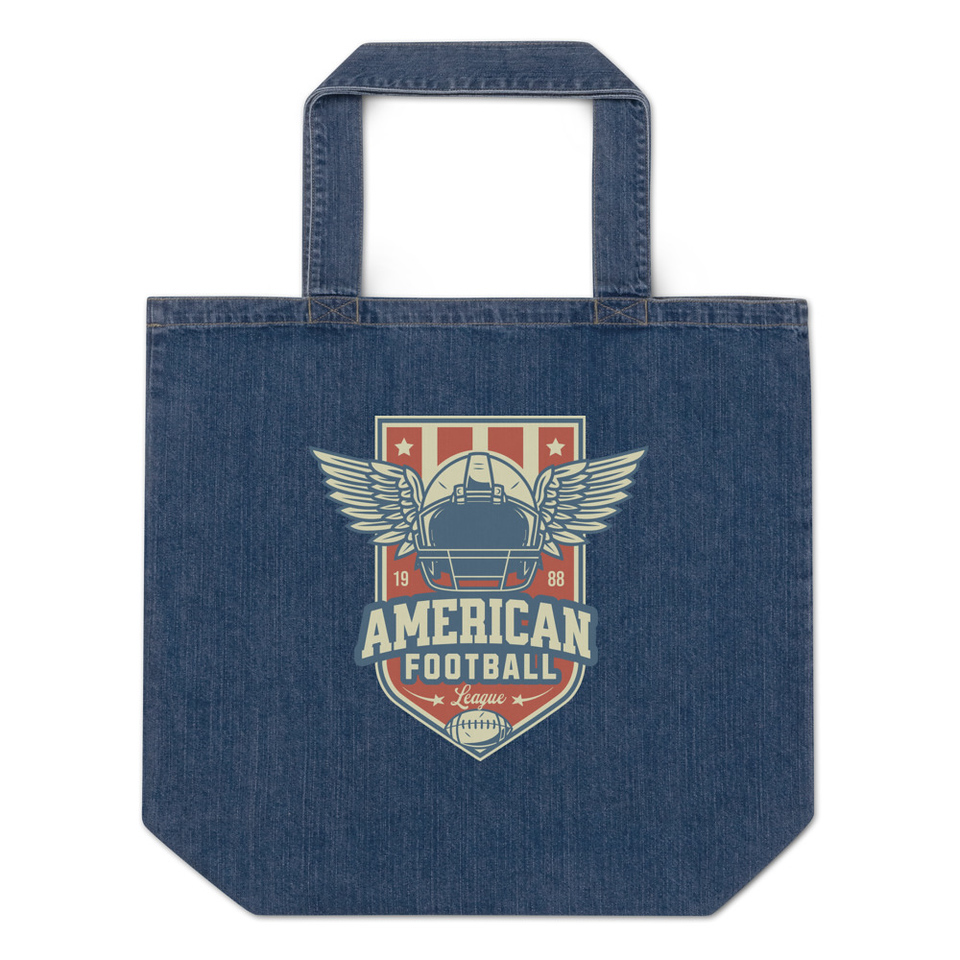 American Football League - Sports Helmet Organic Denim Tote Bag