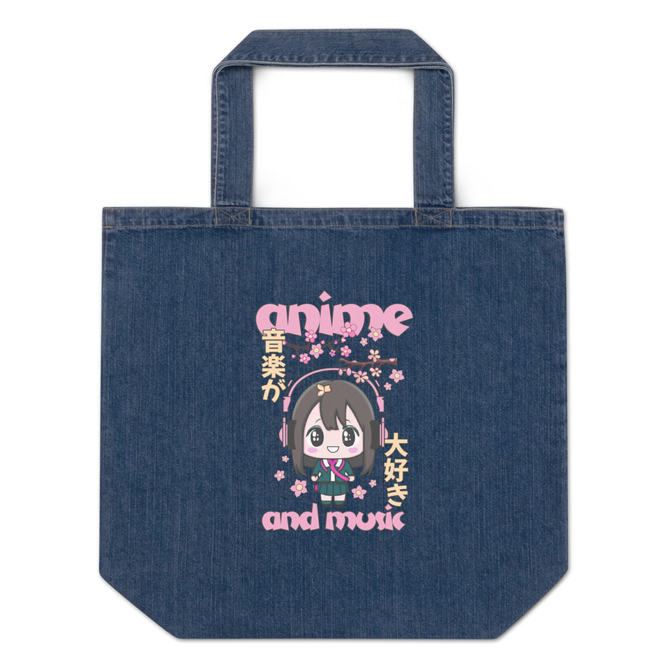 Anime and Music Organic Denim Tote Bag