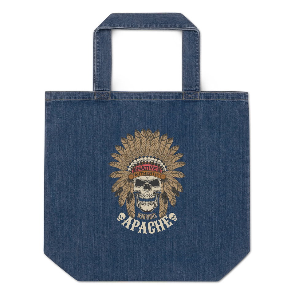 Apache Warriors - Indian Skull Organic Denim Tote Bag