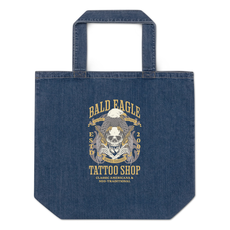 Bald Eagle Tattoo Shop - Skeleton Organic Denim Tote Bag
