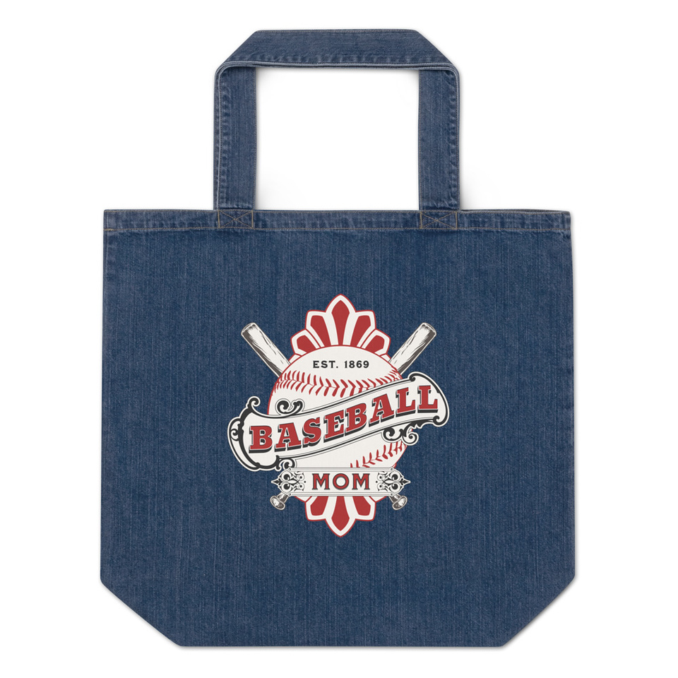Baseball Mom Organic Denim Tote Bag
