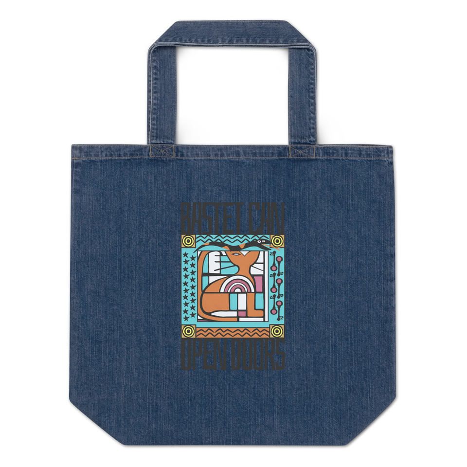 Bastet can Open Doors Organic Denim Tote Bag