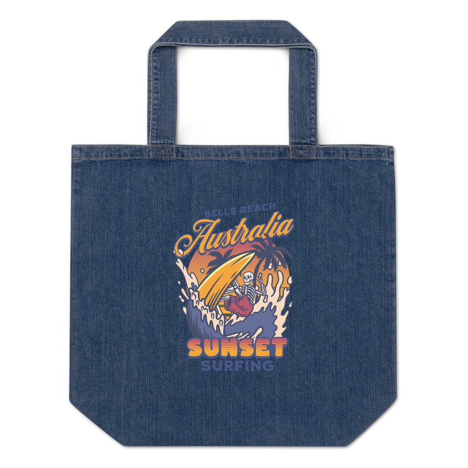Bells Beach Australia Sunset Surfing Organic Denim Tote Bag