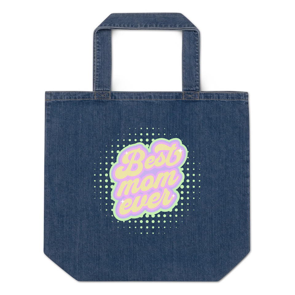 Best Mom Ever - Retro Typography Organic Denim Tote Bag