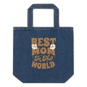Best Mom in the World - Flowers Organic Denim Tote Bag
