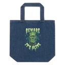 Beware of Frankenstein - Scary Halloween Organic Denim Tote Bag
