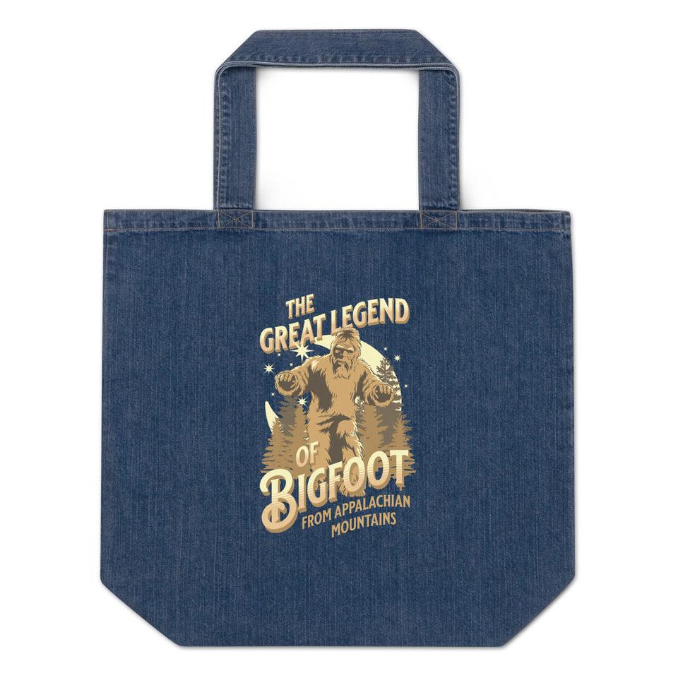 Bigfoot Legend  - Appalachian Forest Organic Denim Tote Bag
