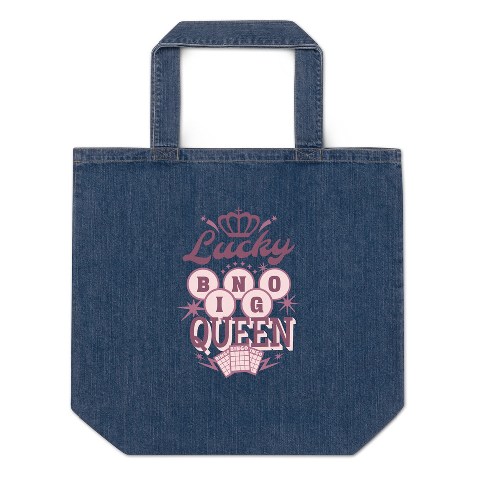 Bingo Queen - Retro Crown Organic Denim Tote Bag