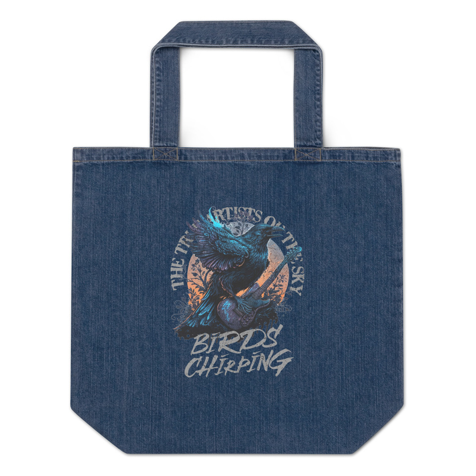 Birds Chirping Organic Denim Tote Bag