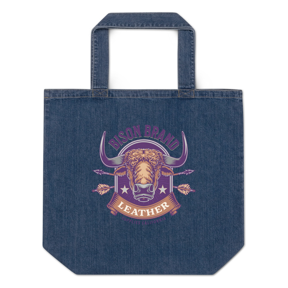 Bison Brand Leather - Animal Organic Denim Tote Bag