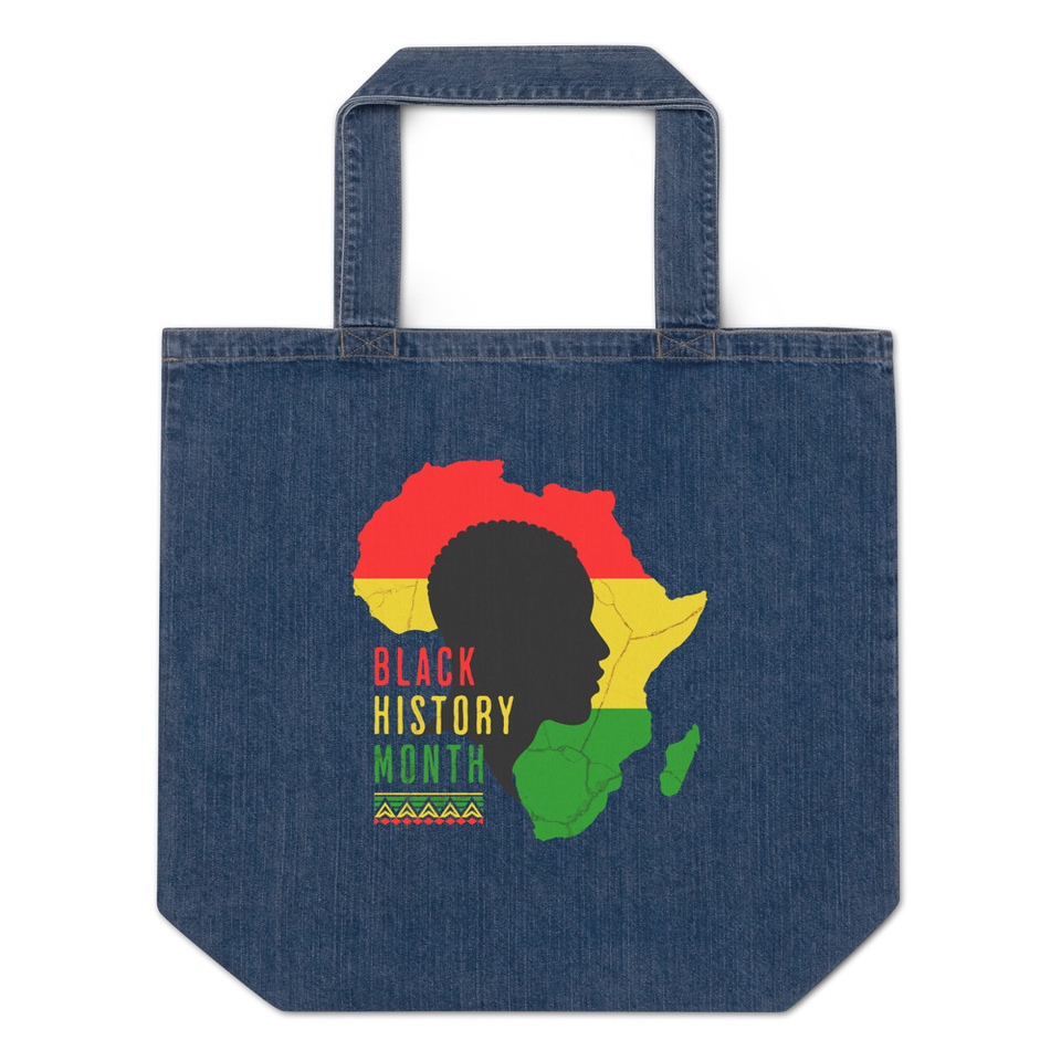 Black History Month - African Continent Organic Denim Tote Bag