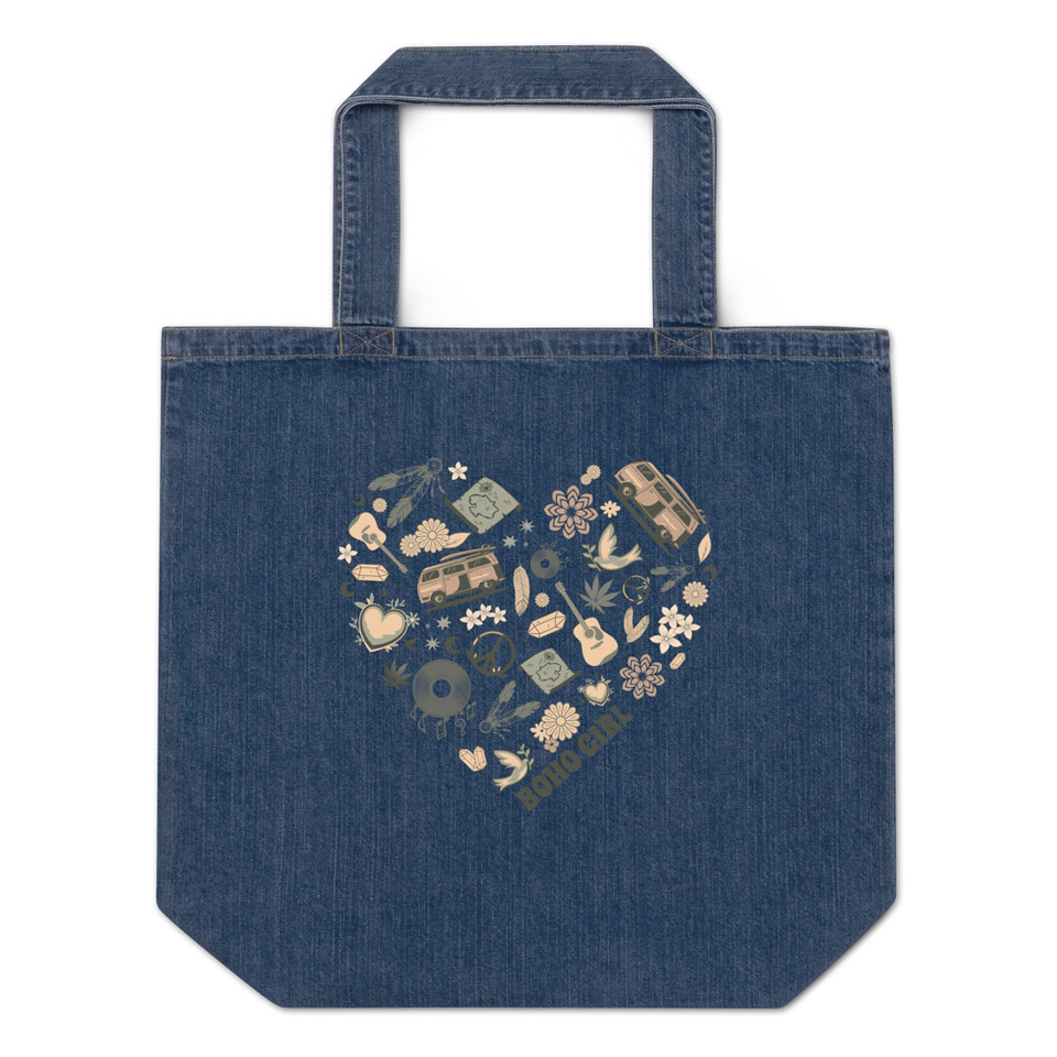 Boho Girl Poster Organic Denim Tote Bag