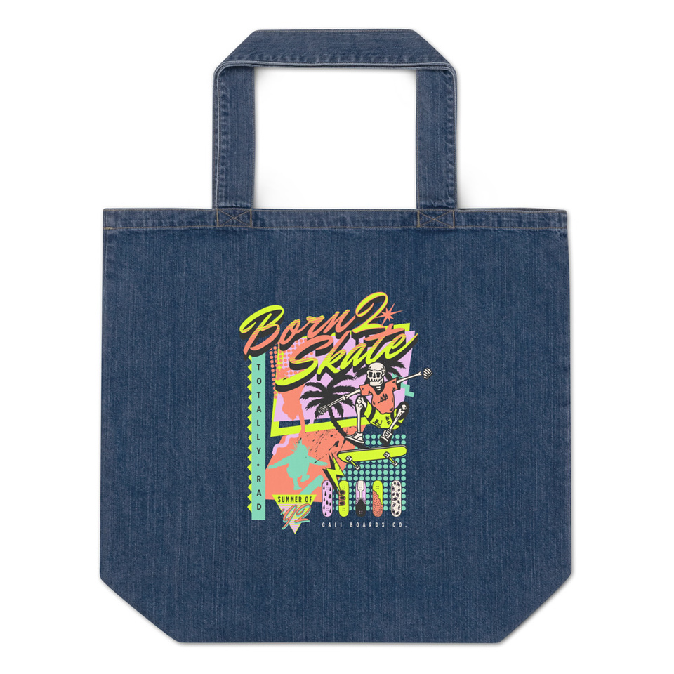 Born 2 Skate - Retro Skeleton Organic Denim Tote Bag