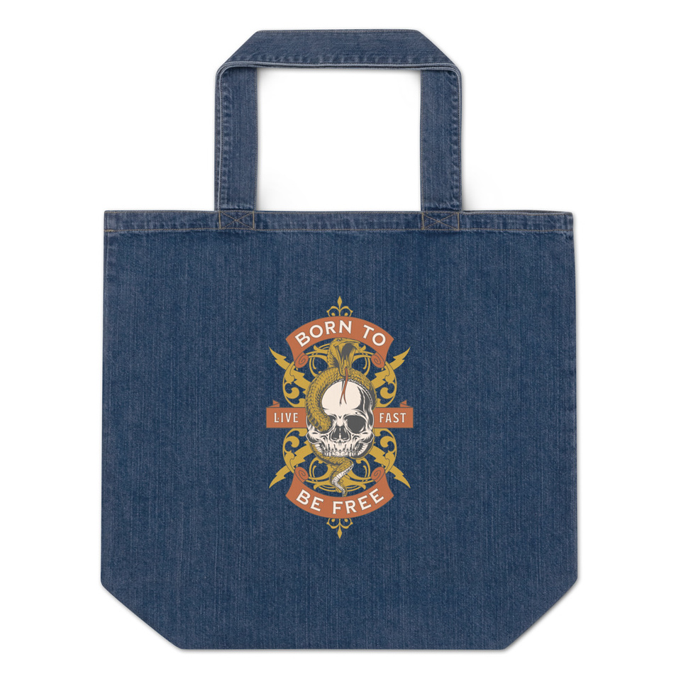Born To Be Free - Skull Organic Denim Tote Bag