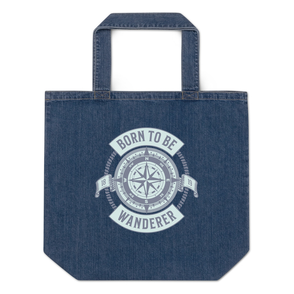 Born to be Wanderer - Compass Organic Denim Tote Bag