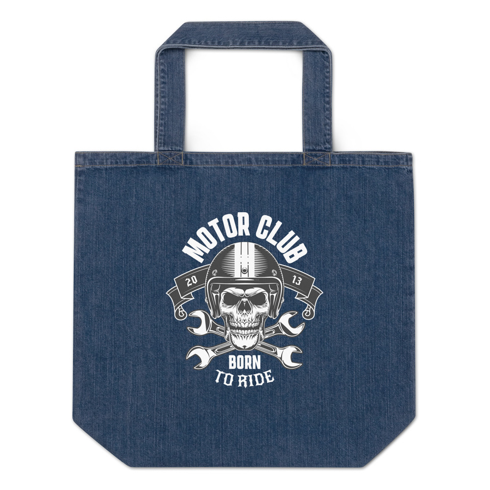 Born to Ride - Biker Club Skull  Organic Denim Tote Bag