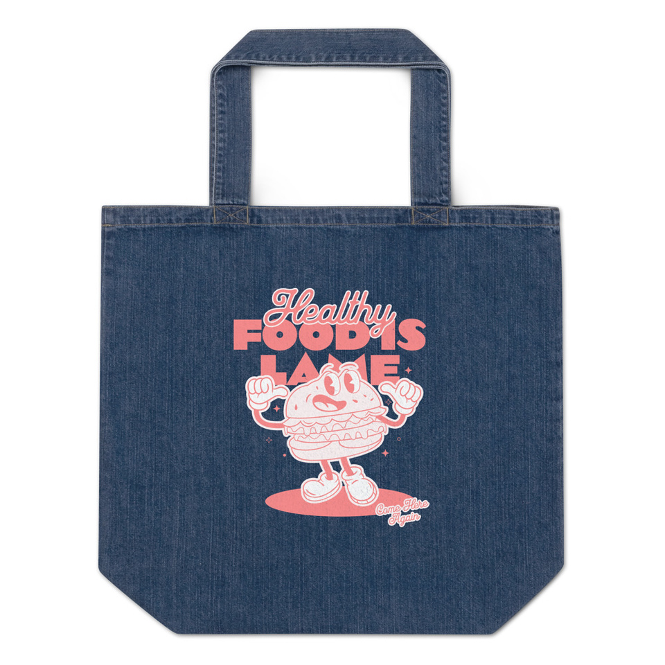 Burger Mascot Organic Denim Tote Bag